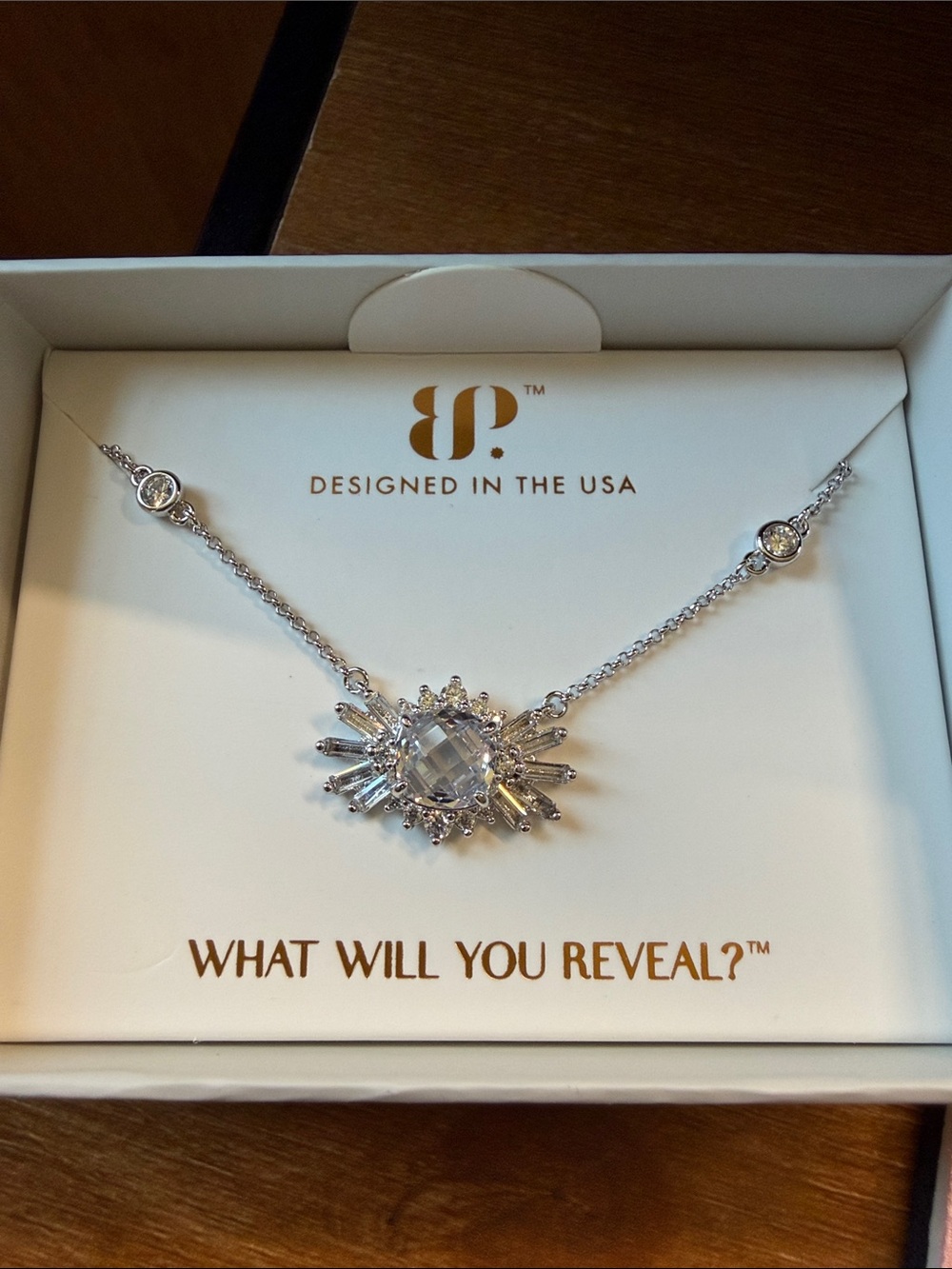 BP. Silver Crystal Sunburst Necklace - Silver